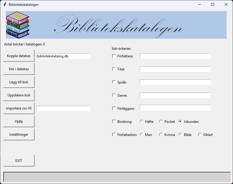 Next: how to find the physical books! A mostly grey window with a bunch of buttons and entry fields