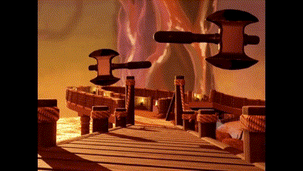 Axes swinging over a bridge