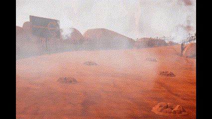 Pillars of flame spurting from the ground