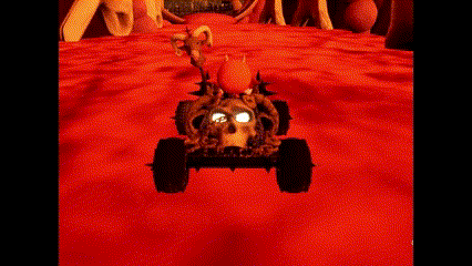 Kart driving with particles coming off its tires