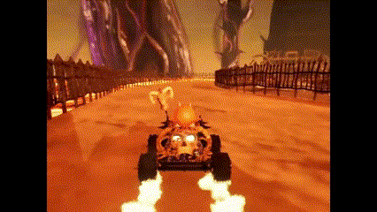 Flaming tridents hitting the track